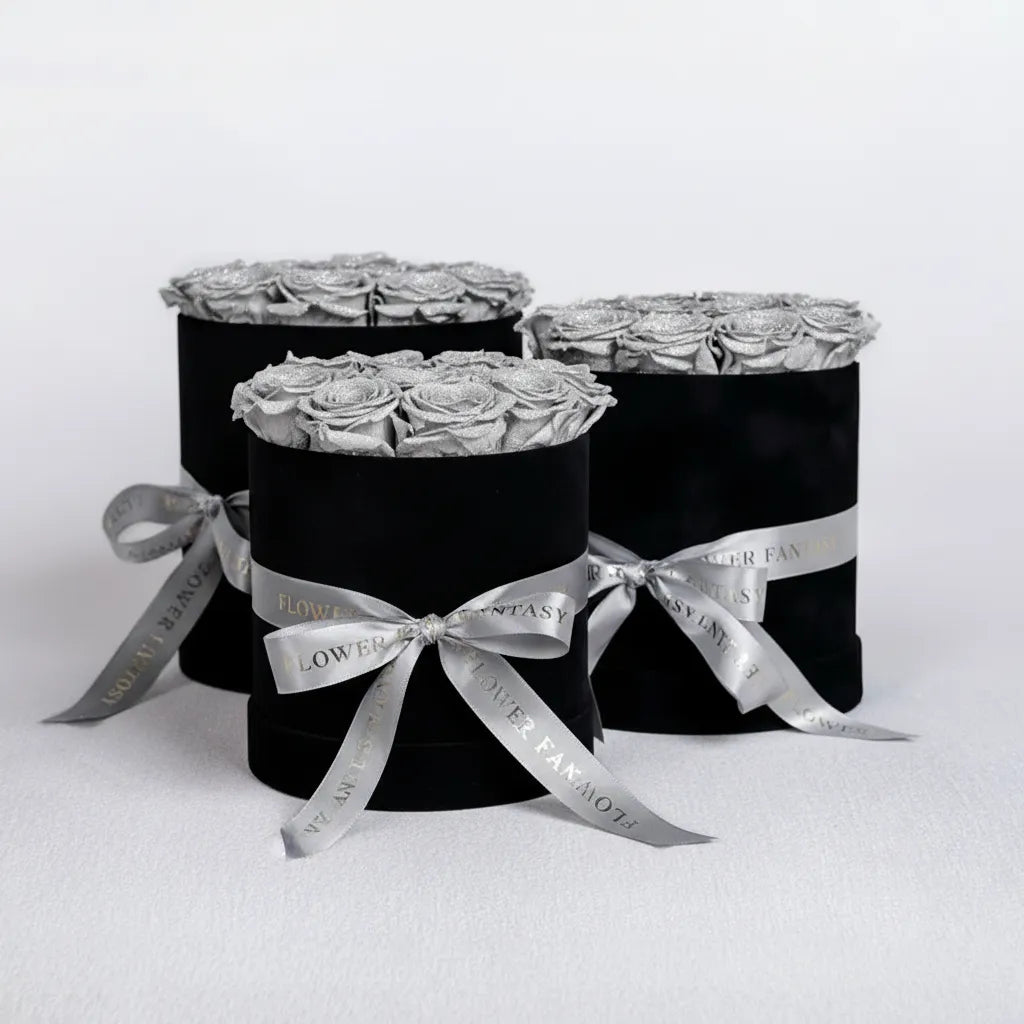 Fresh Glitter Rose Box | Silver