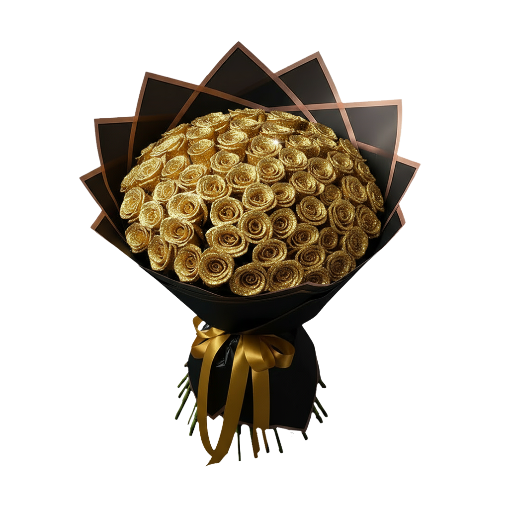 Fresh Glitter Rose Bouquet | Gold