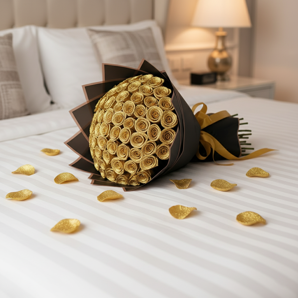 Fresh Glitter Rose Bouquet | Gold