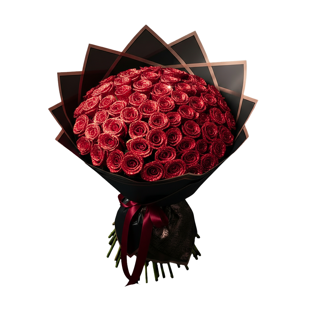 Fresh Glitter Rose Bouquet | Red