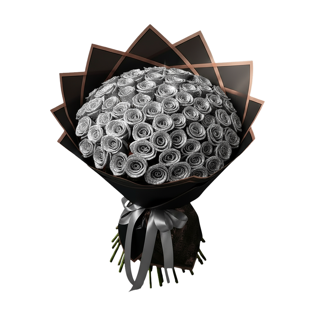 Fresh Glitter Rose Bouquet | Silver