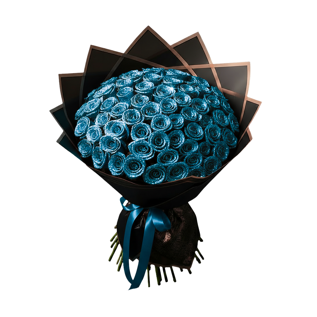 Fresh Glitter Rose Bouquet | Sky Blue