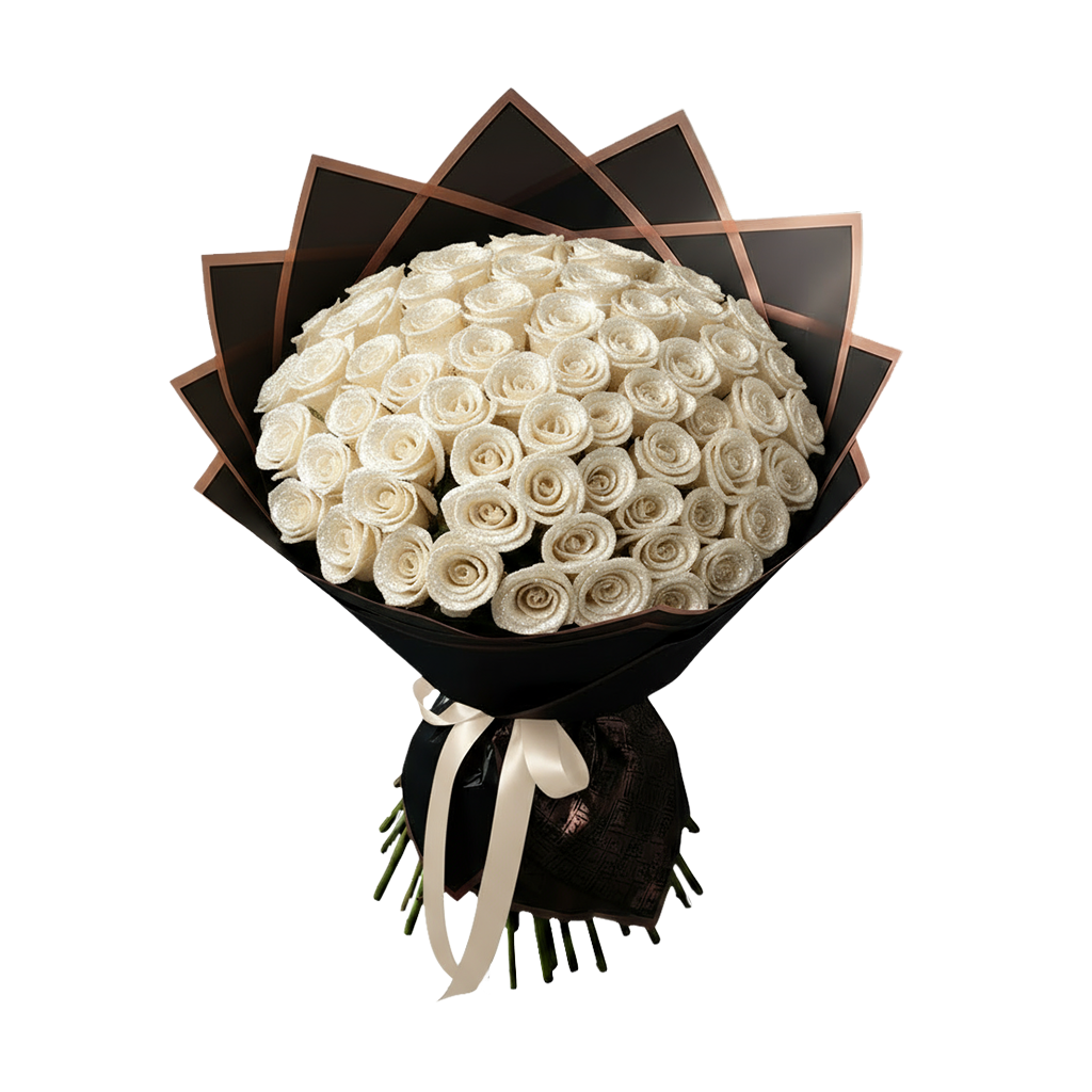 Fresh Glitter Rose Bouquet | White