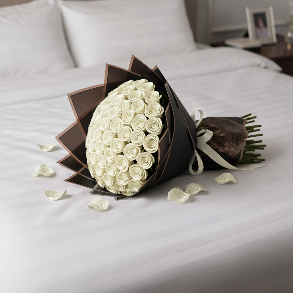 Fresh Glitter Rose Bouquet | White