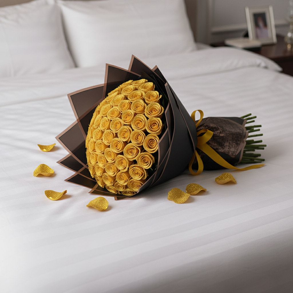 Fresh Glitter Rose Bouquet | Yellow