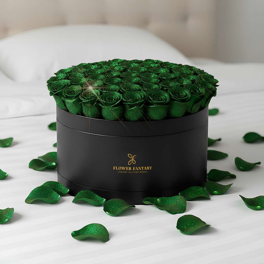 Fresh Glitter Rose Box | Emerald Green