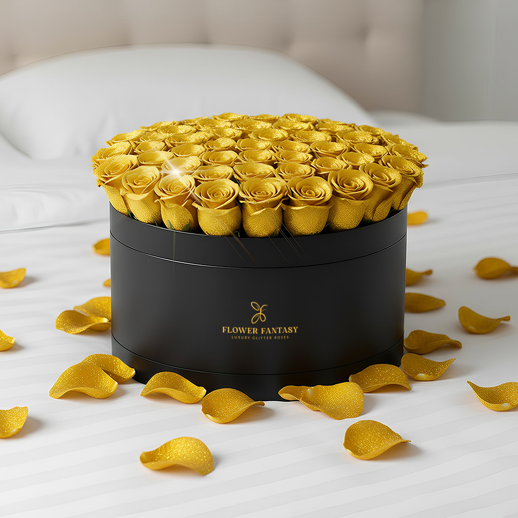 Fresh Glitter Rose Box | Yellow