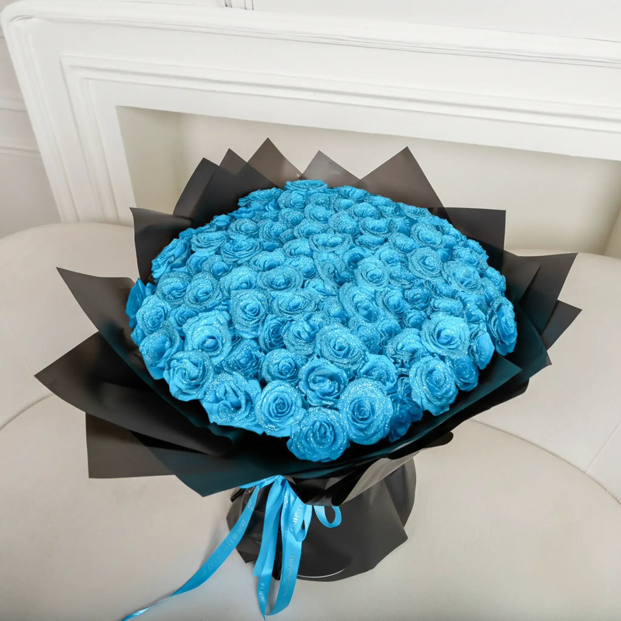 Fresh Glitter Rose Bouquet | Sky Blue
