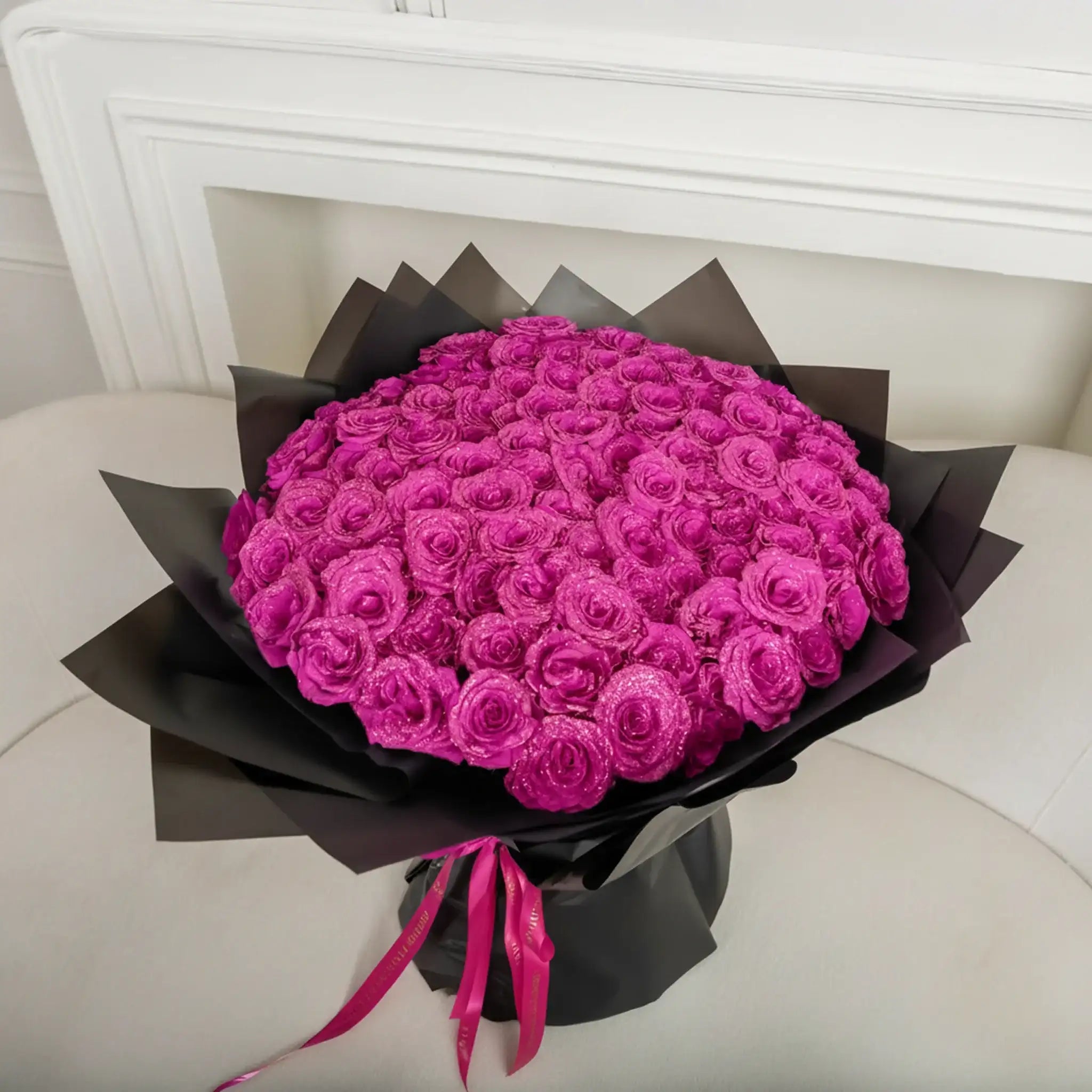Fresh Glitter Rose Bouquet | Fuchsia
