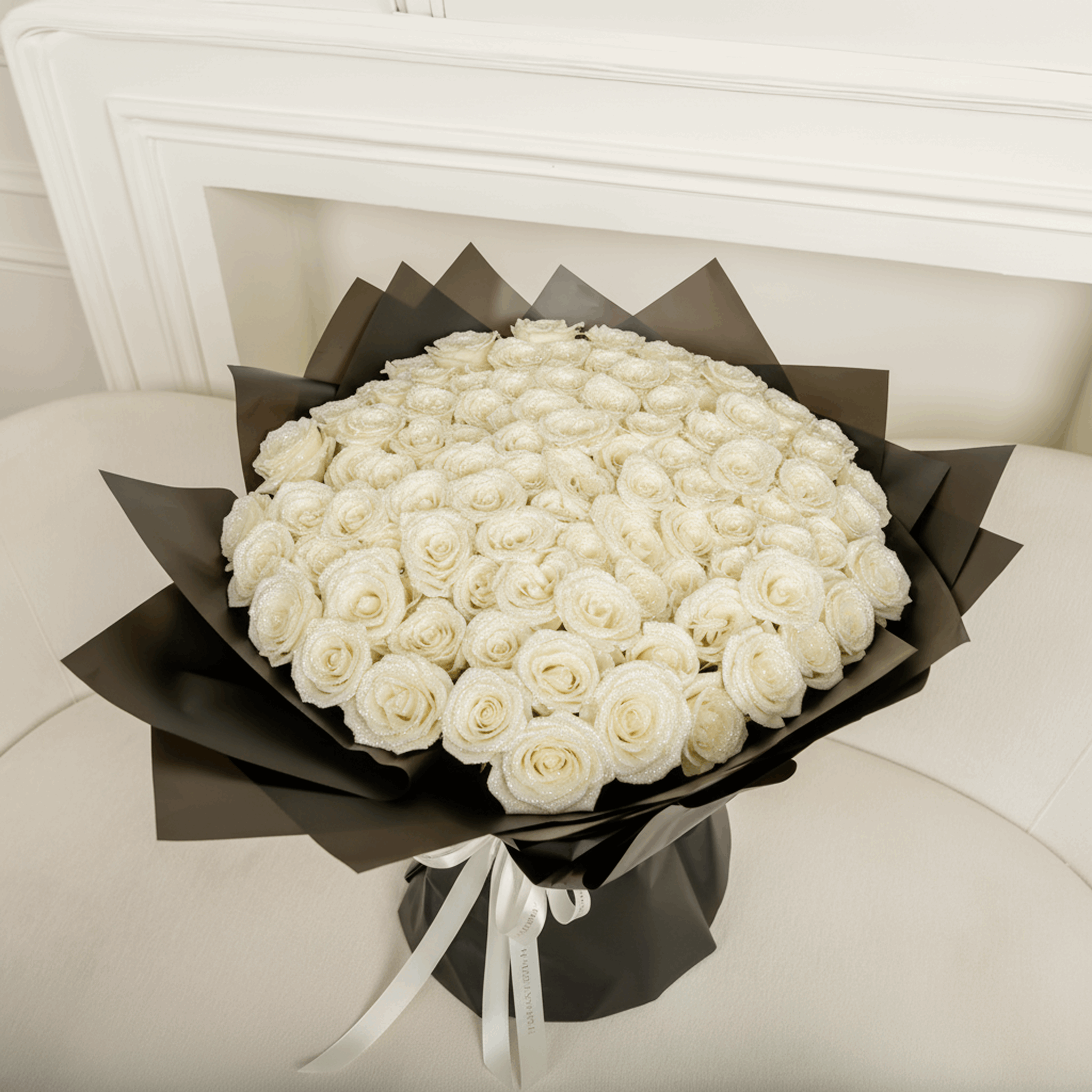 Fresh Glitter Rose Bouquet | White