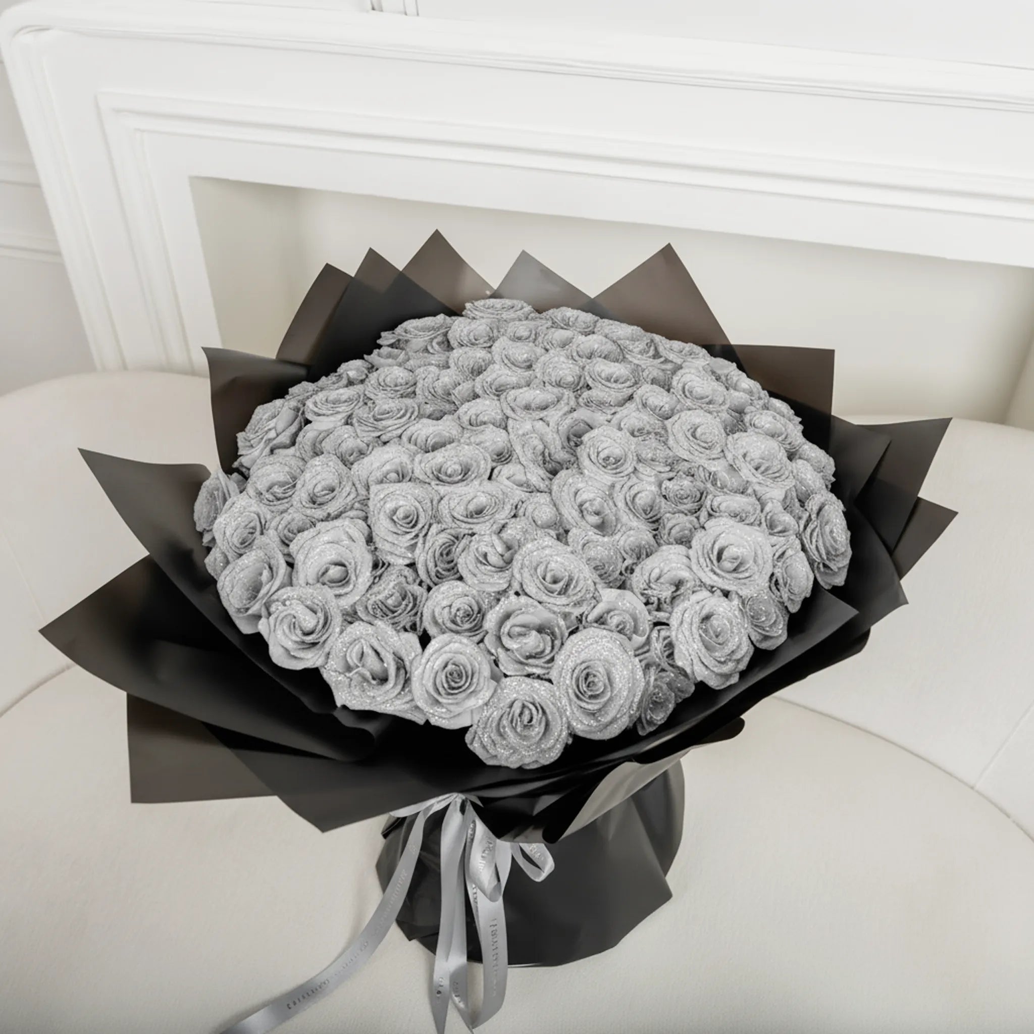 Fresh Glitter Rose Bouquet | Silver