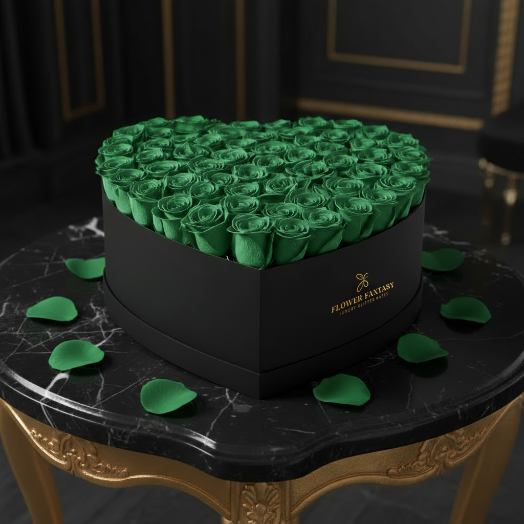 Heart Rose Box | Emerald Green