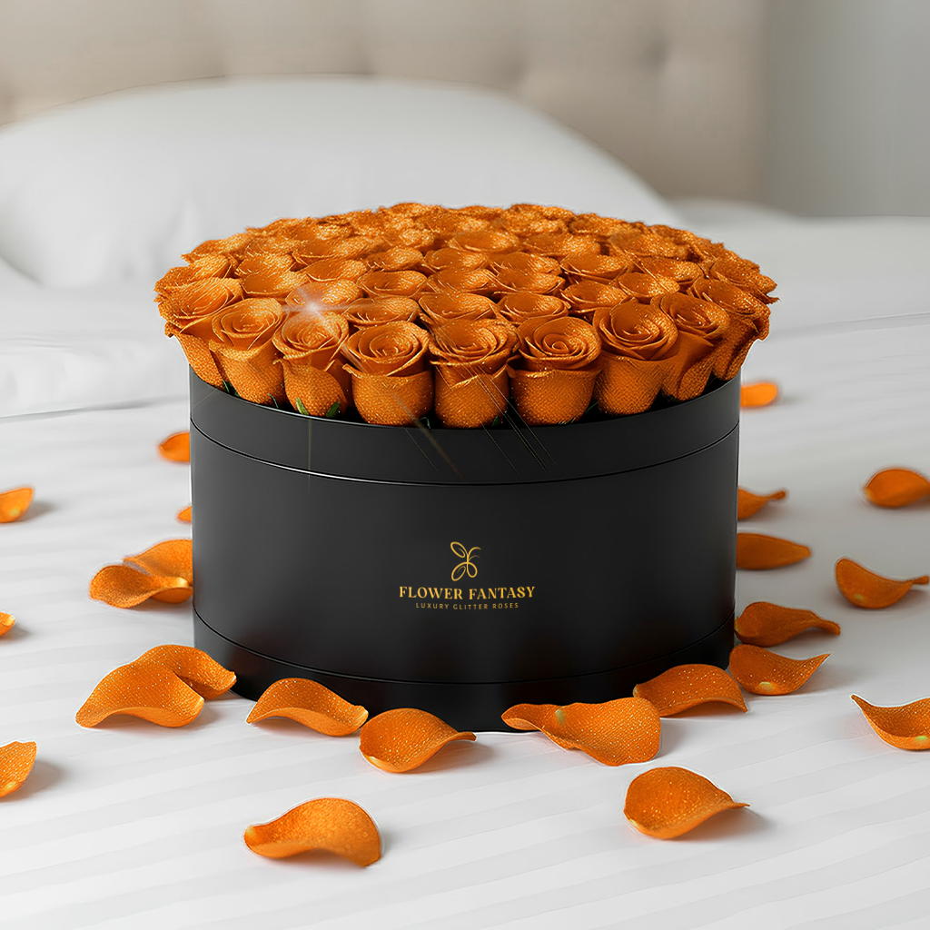 Long Lasting Glitter Rose Box | Orange