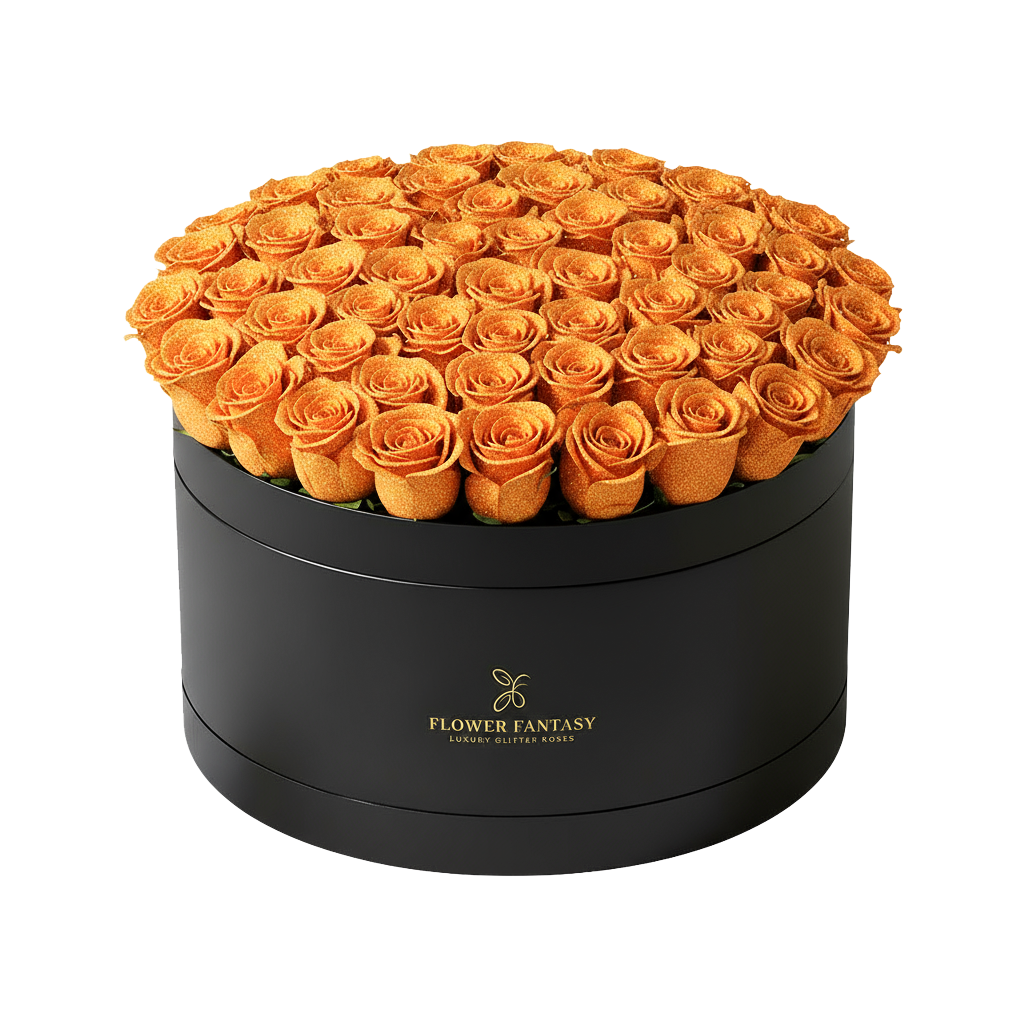 Long Lasting Glitter Rose Box | Orange