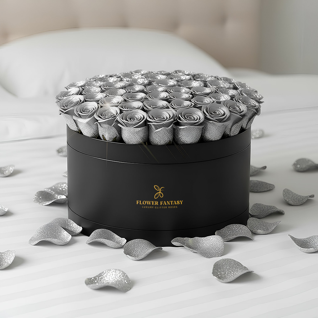 Long Lasting Glitter Rose Box | Silver