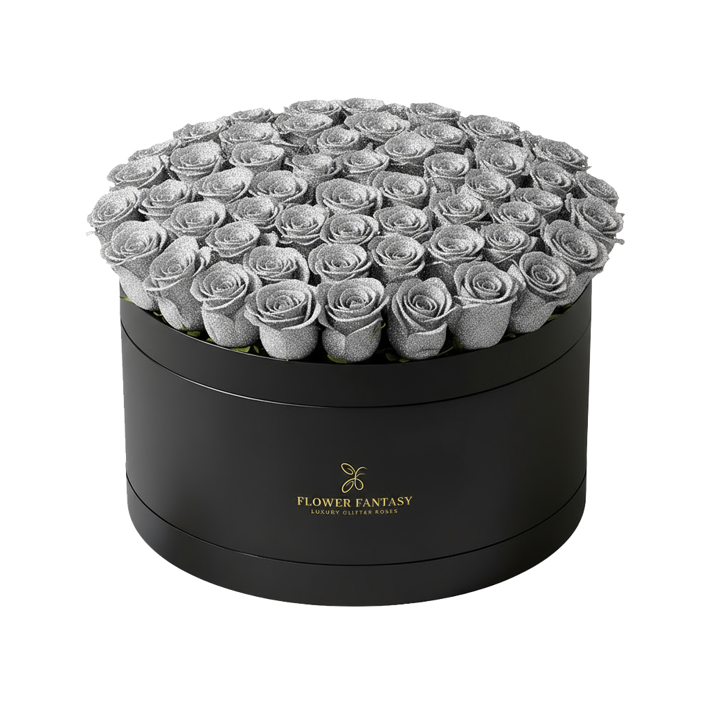 Long Lasting Glitter Rose Box | Silver