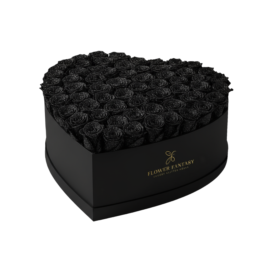 Heart Glitter Rose Box | Black