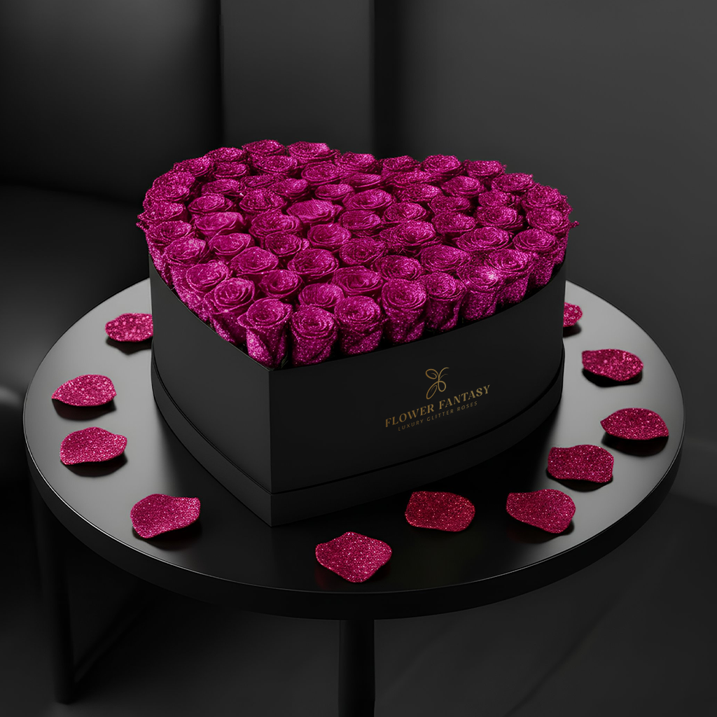 Heart Glitter Rose Box | Fuchsia