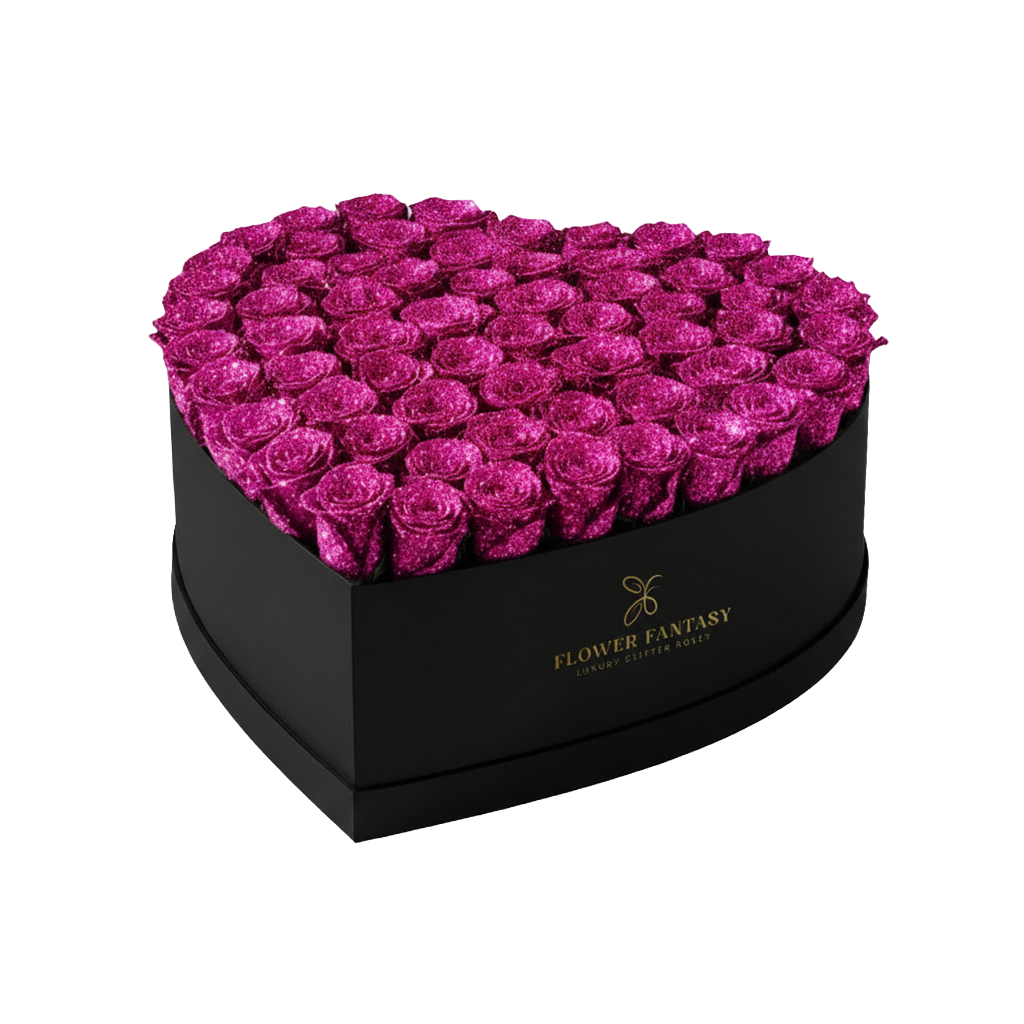 Heart Glitter Rose Box | Fuchsia