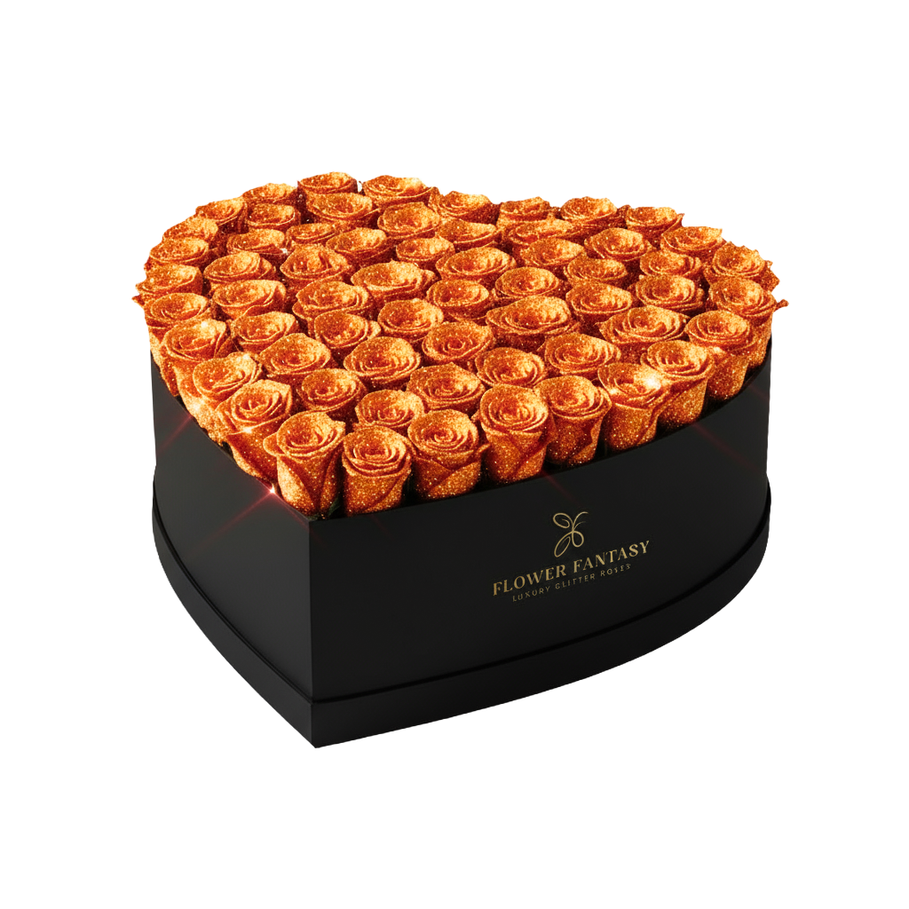 Heart Glitter Rose Box | Orange