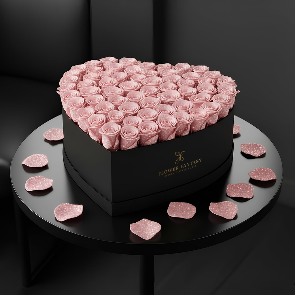 Heart Glitter Rose Box | Pink