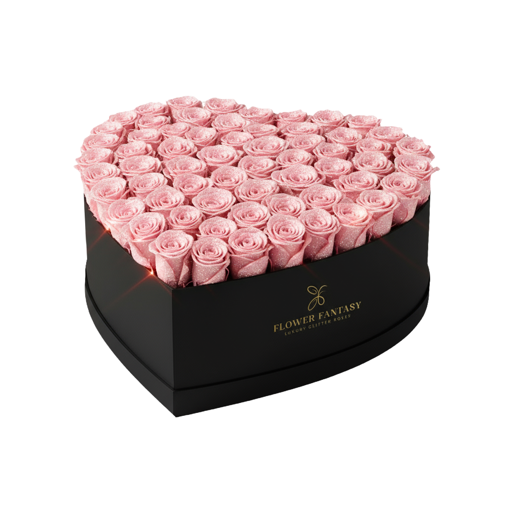 Heart Glitter Rose Box | Pink