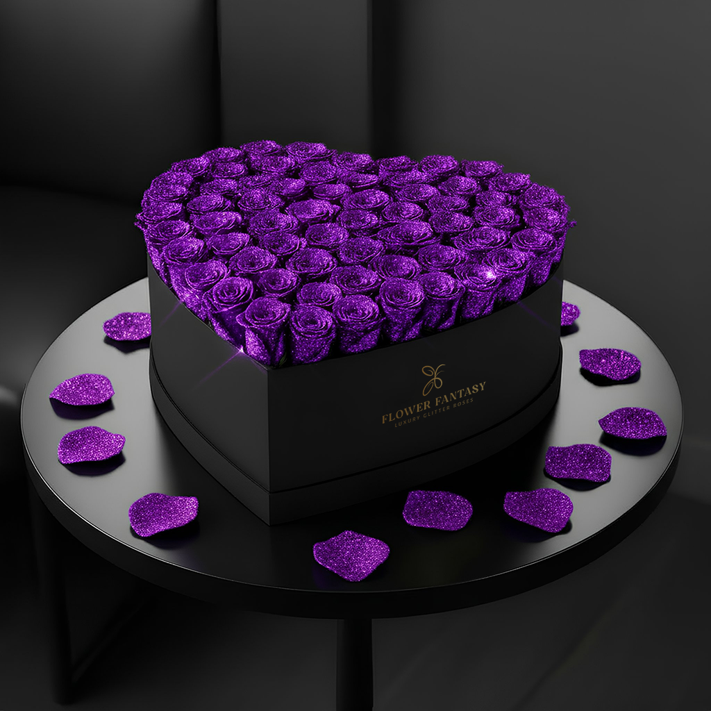 Heart Glitter Rose Box | Purple