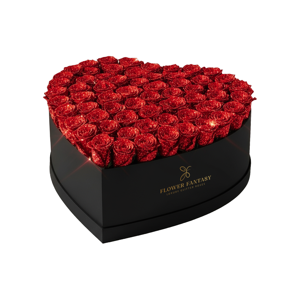 Heart Glitter Rose Box | Red