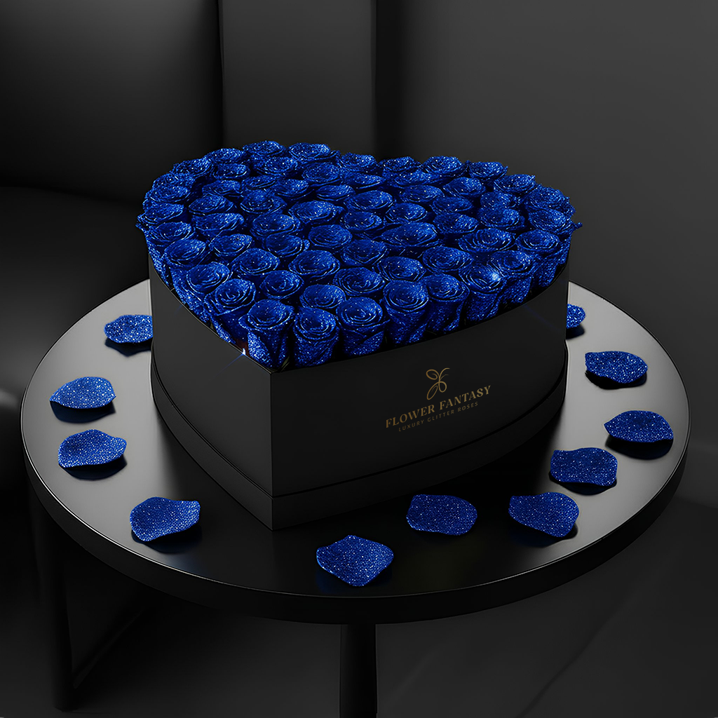 Heart Glitter Rose Box | Royal Blue