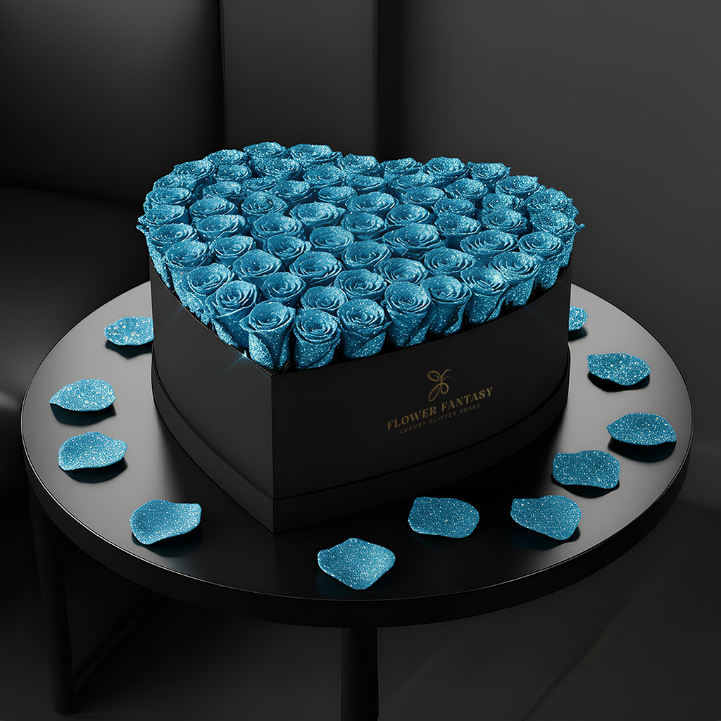 Heart Glitter Rose Box | Sky Blue