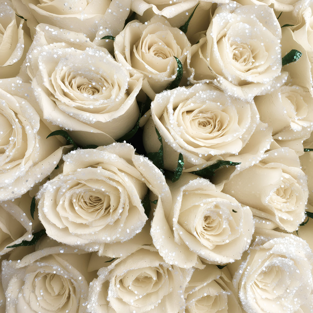 Fresh Glitter Rose Bouquet | White