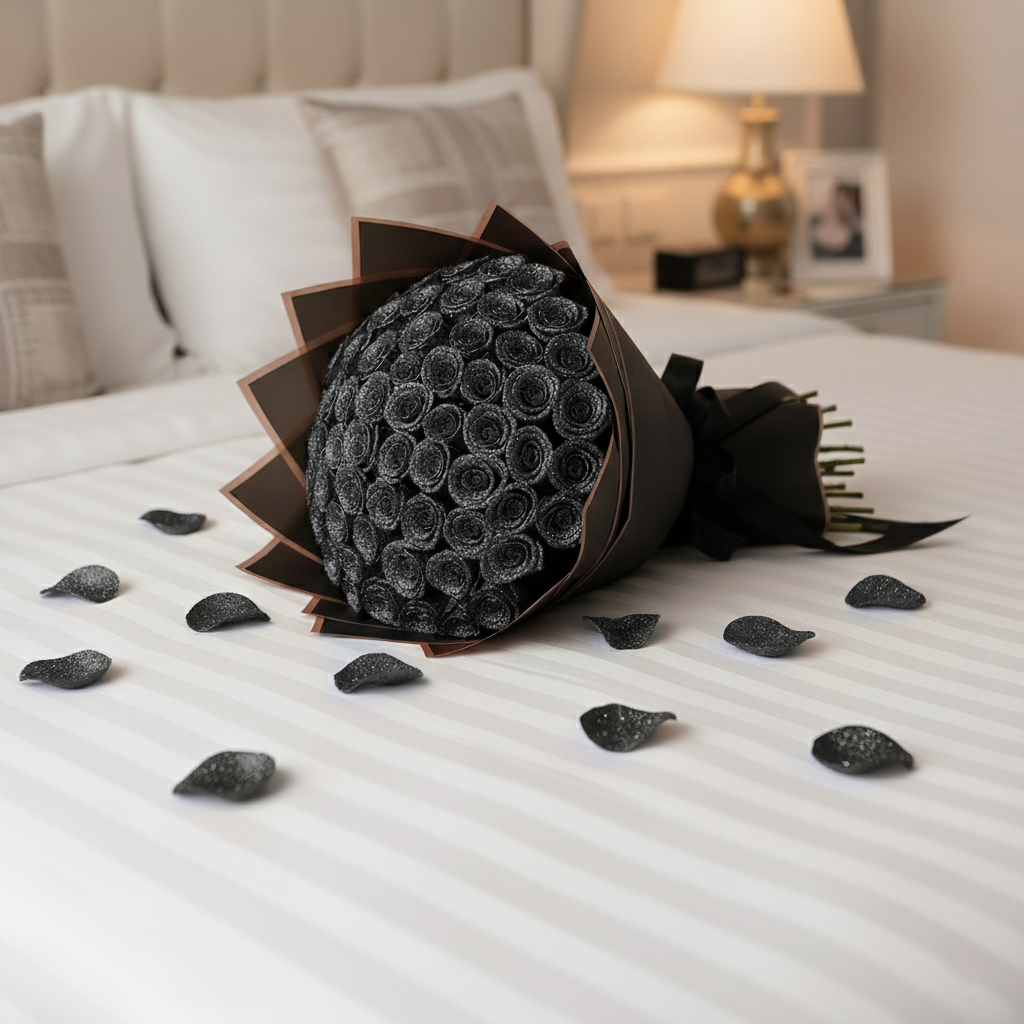 Fresh Glitter Rose Bouquet | Black