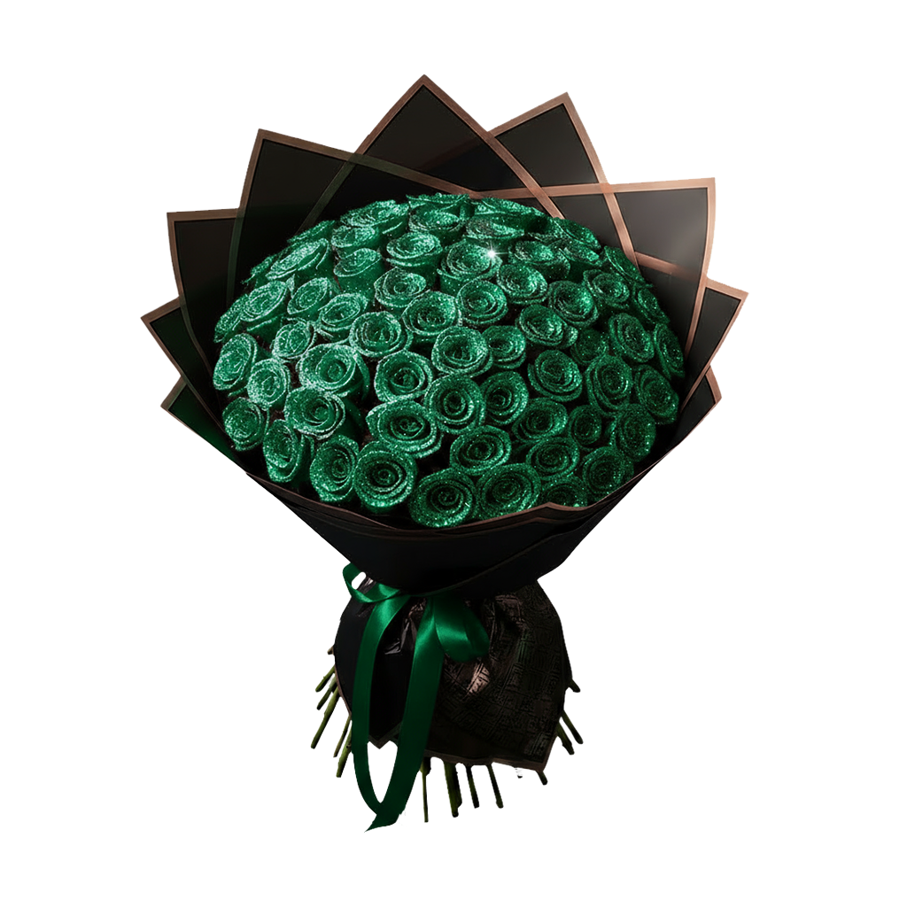 Fresh Glitter Rose Bouquet | Emerald Green