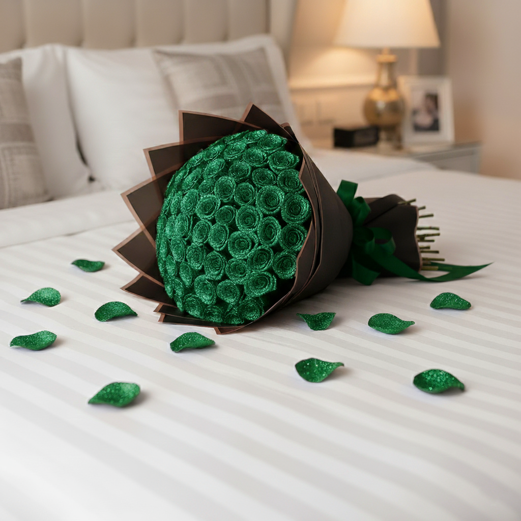 Fresh Glitter Rose Bouquet | Emerald Green