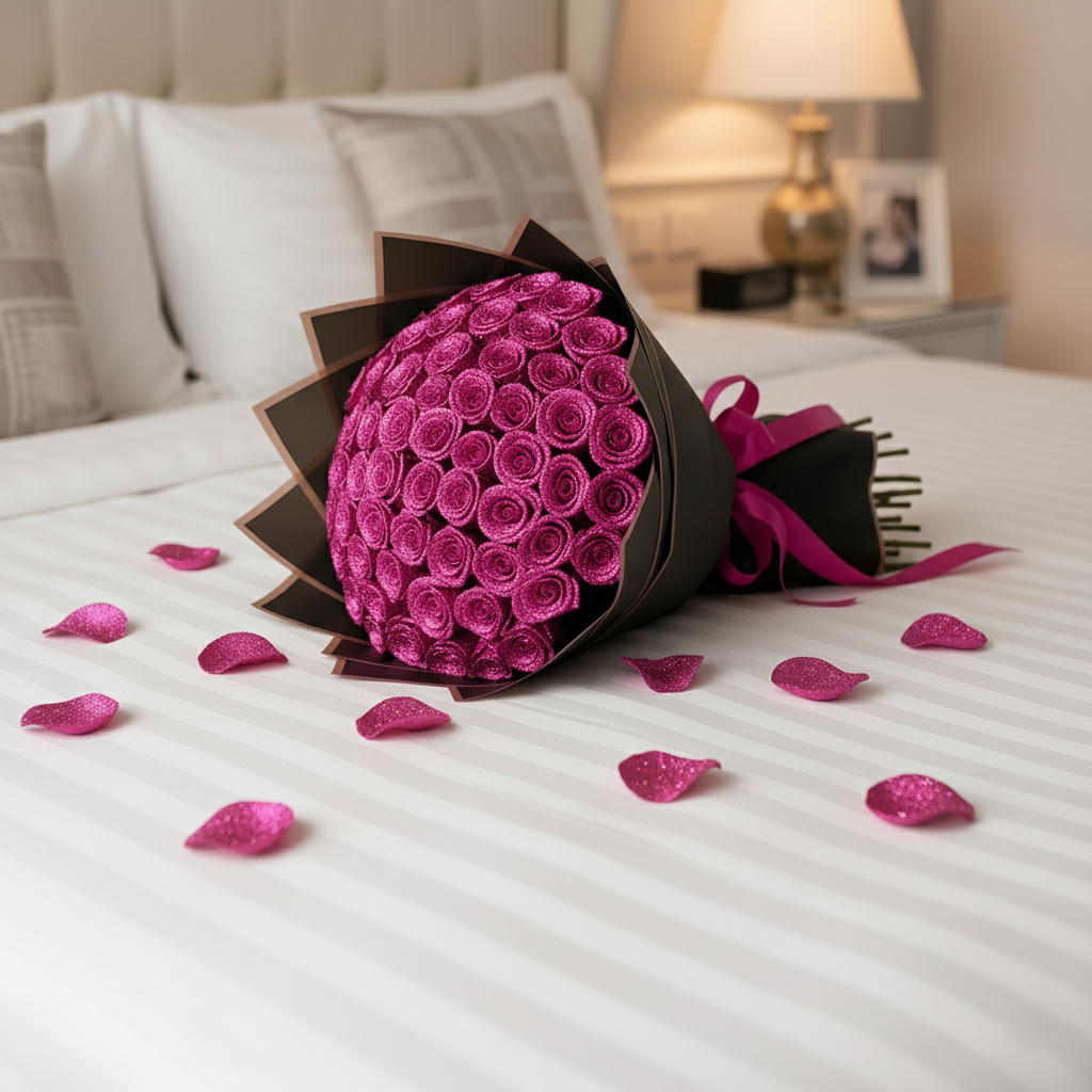 Fresh Glitter Rose Bouquet | Fuchsia