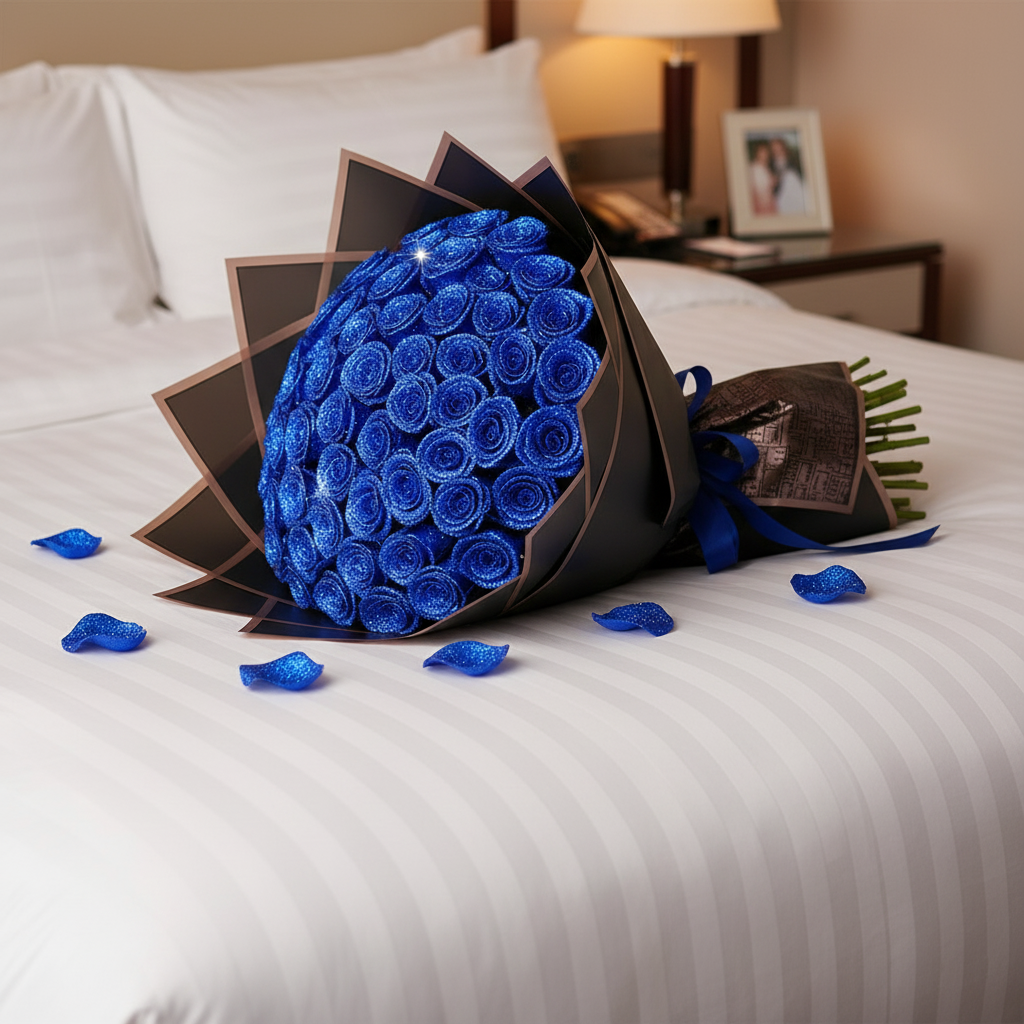 Fresh Glitter Rose Bouquet | Royal Blue