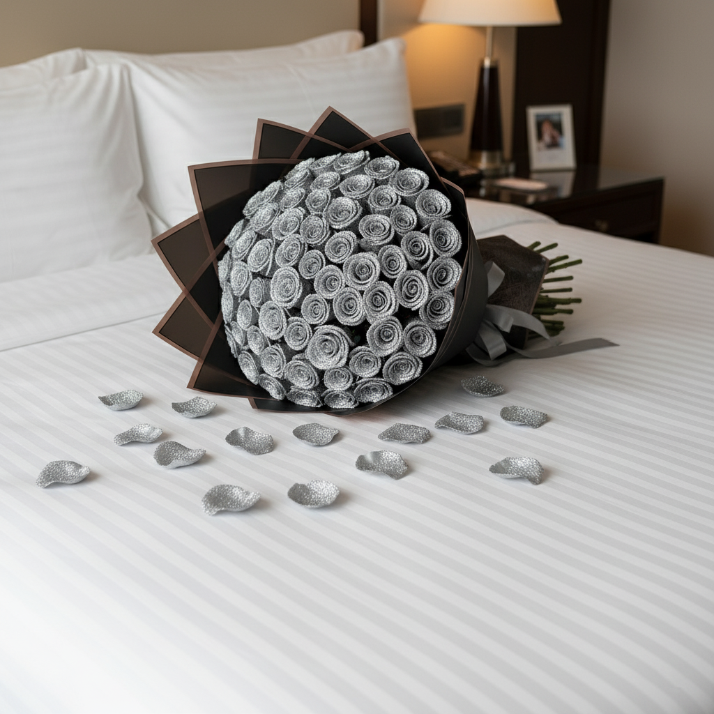 Fresh Glitter Rose Bouquet | Silver