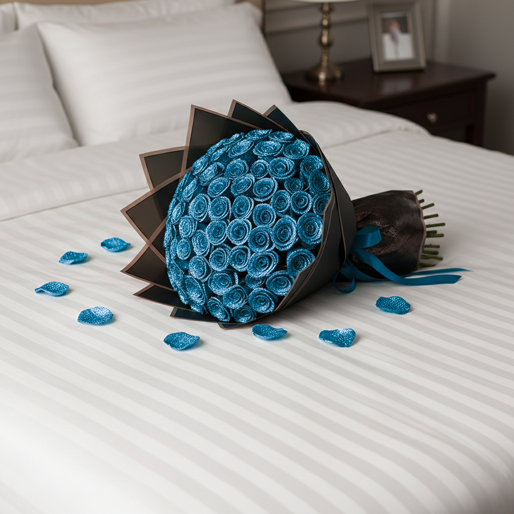 Fresh Glitter Rose Bouquet | Sky Blue