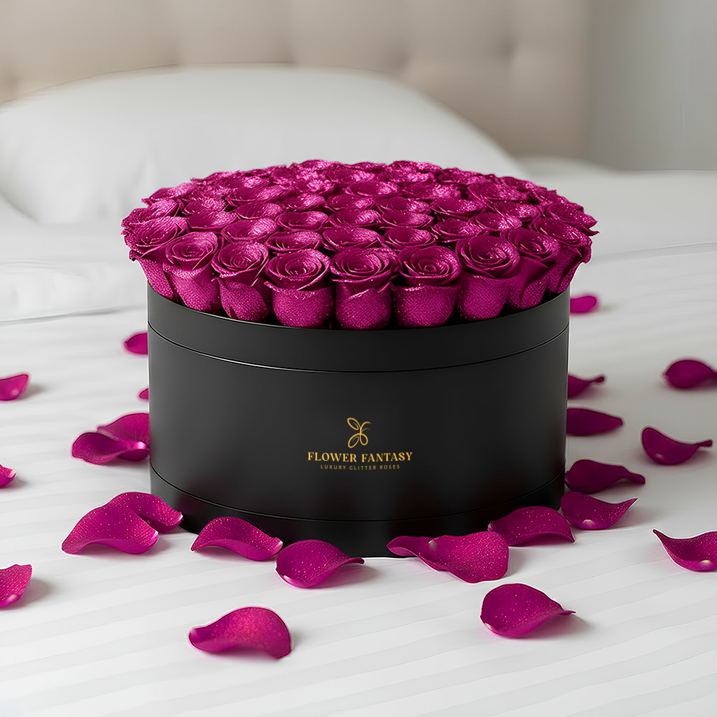 Fresh Glitter Rose Box | Fuchsia