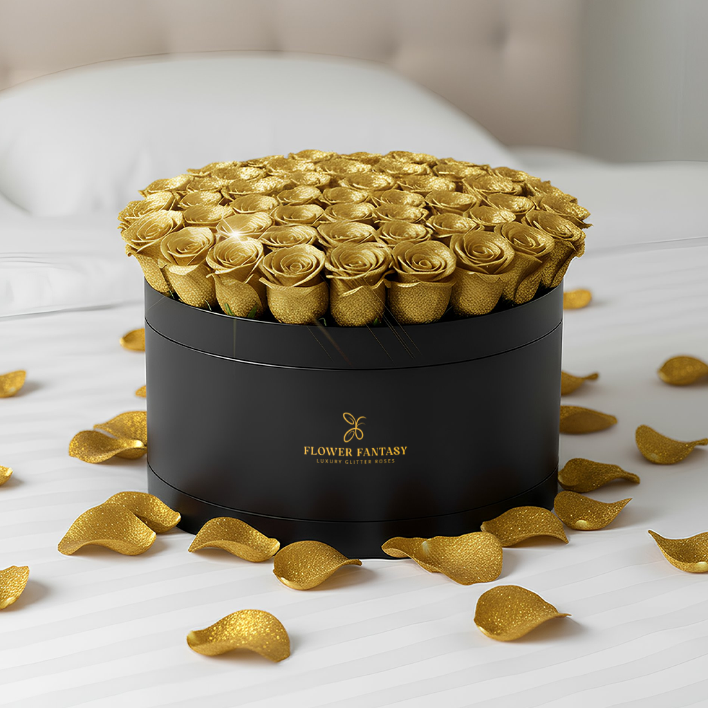 Fresh Glitter Rose Box | Gold