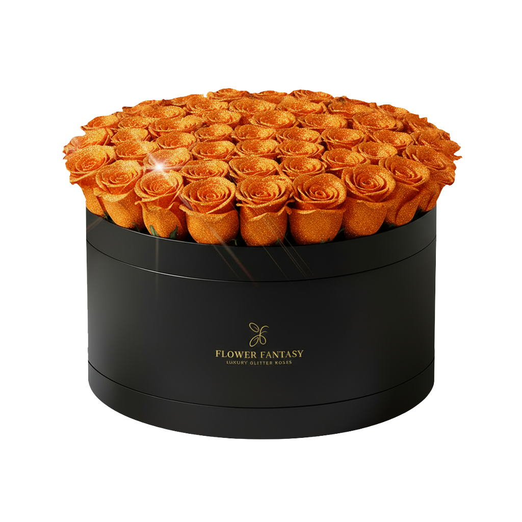 Fresh Glitter Rose Box | Orange