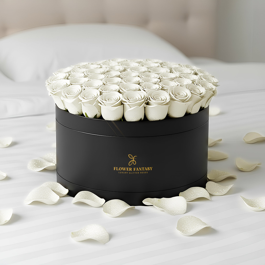 Fresh Glitter Rose Box | White