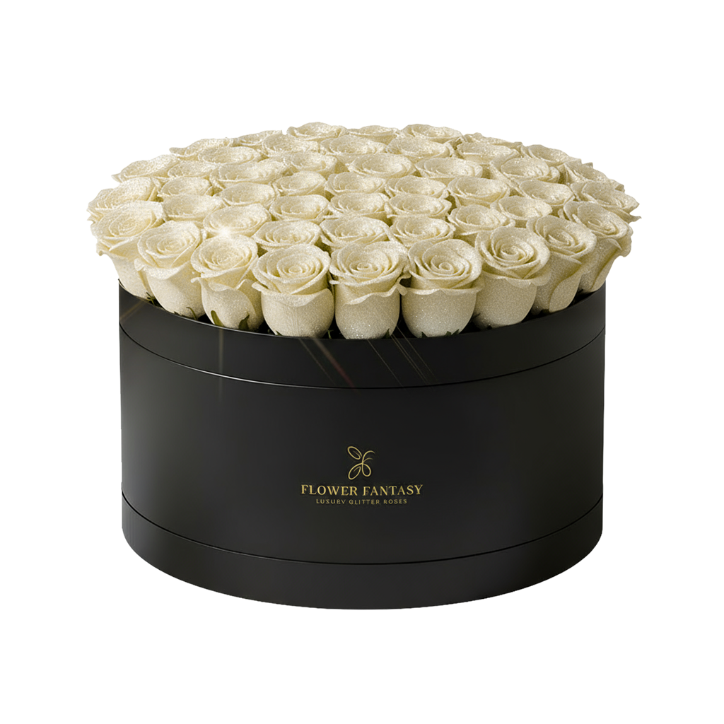 Fresh Glitter Rose Box | White