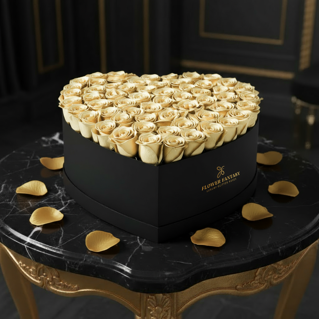 Heart Rose Box | Gold