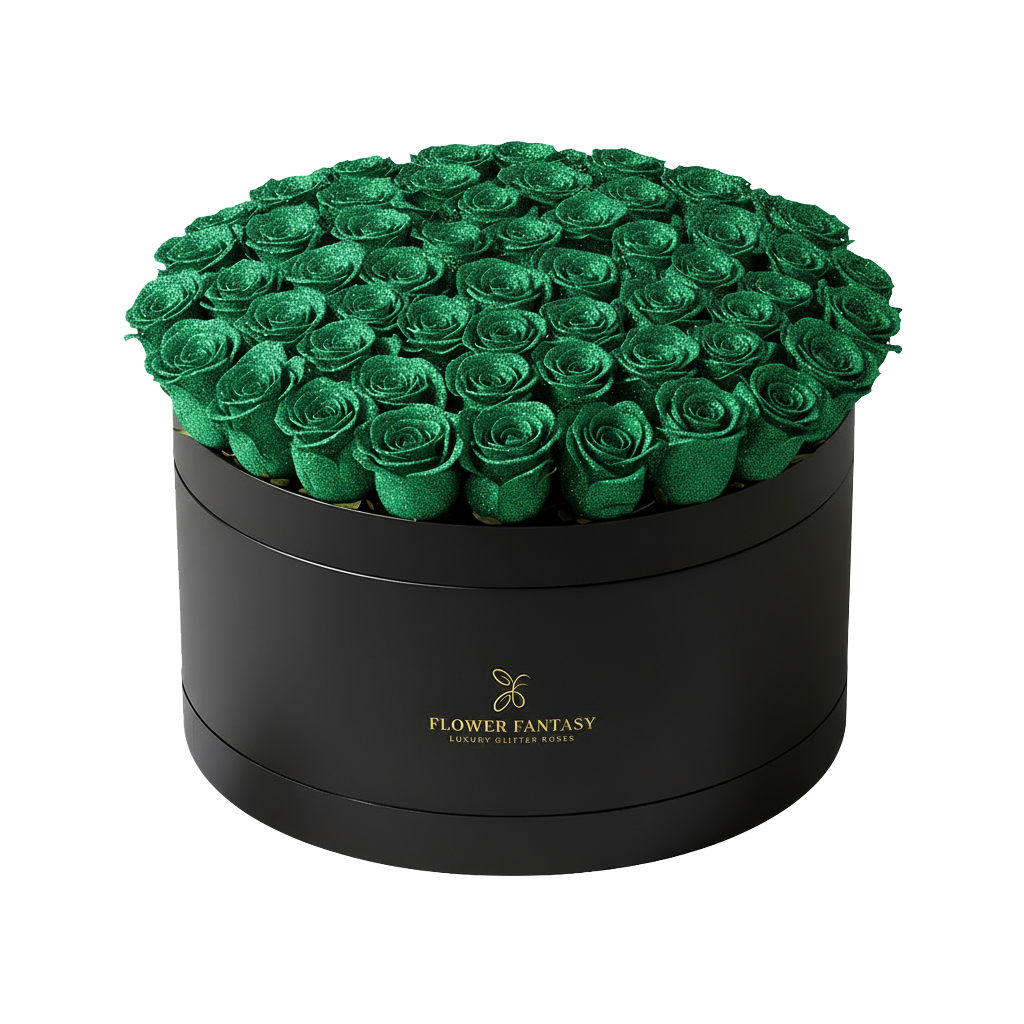Long Lasting Glitter Rose Box | Emerald Green
