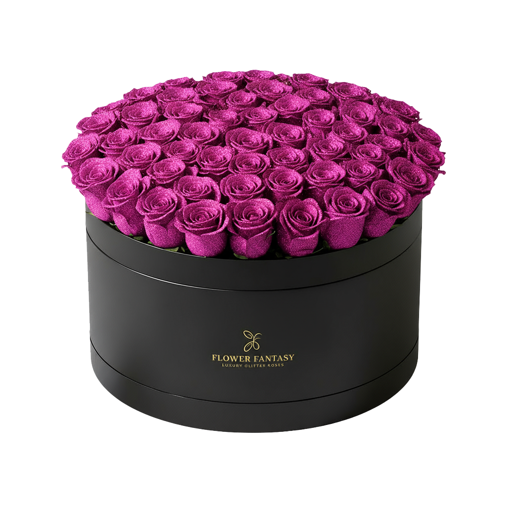 Long Lasting Glitter Rose Box | Fuchsia