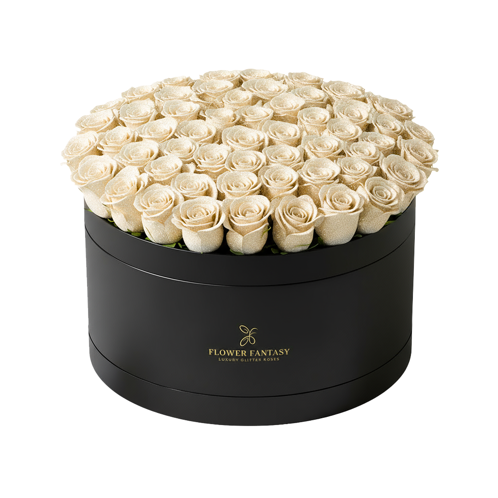 Long Lasting Glitter Rose Box | White