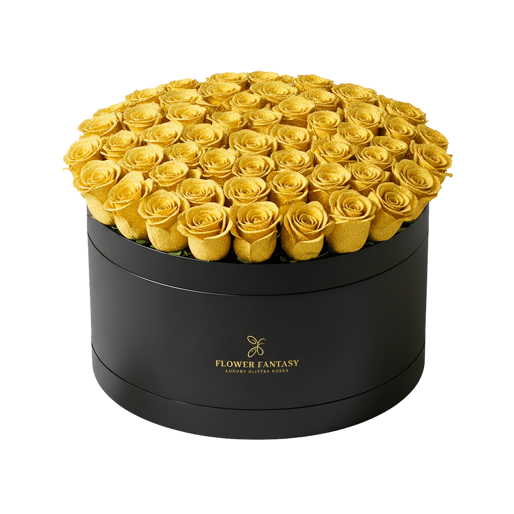 Long Lasting Glitter Rose Box | Yellow