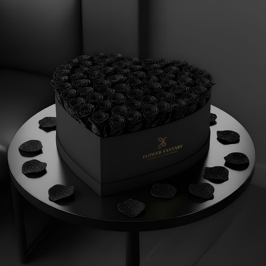 Heart Glitter Rose Box | Black