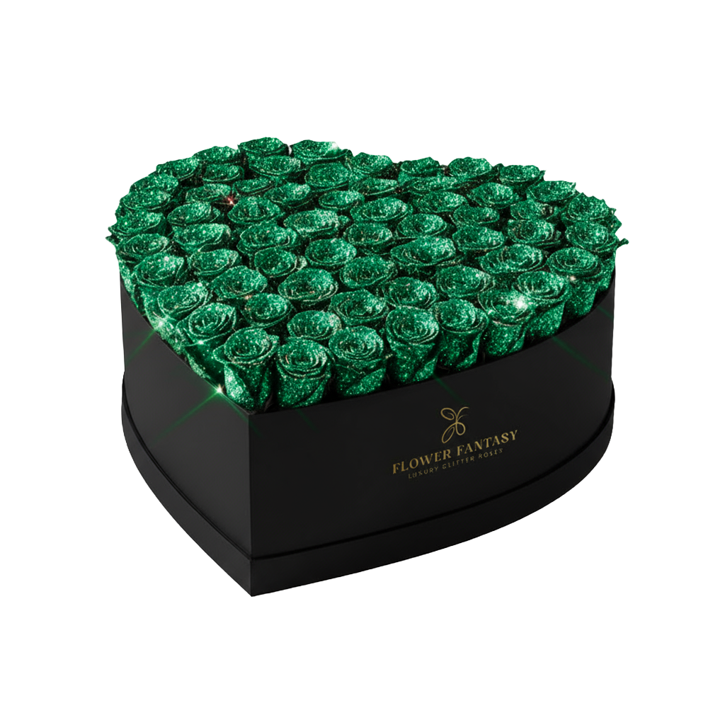 Heart Glitter Rose Box | Emerald Green